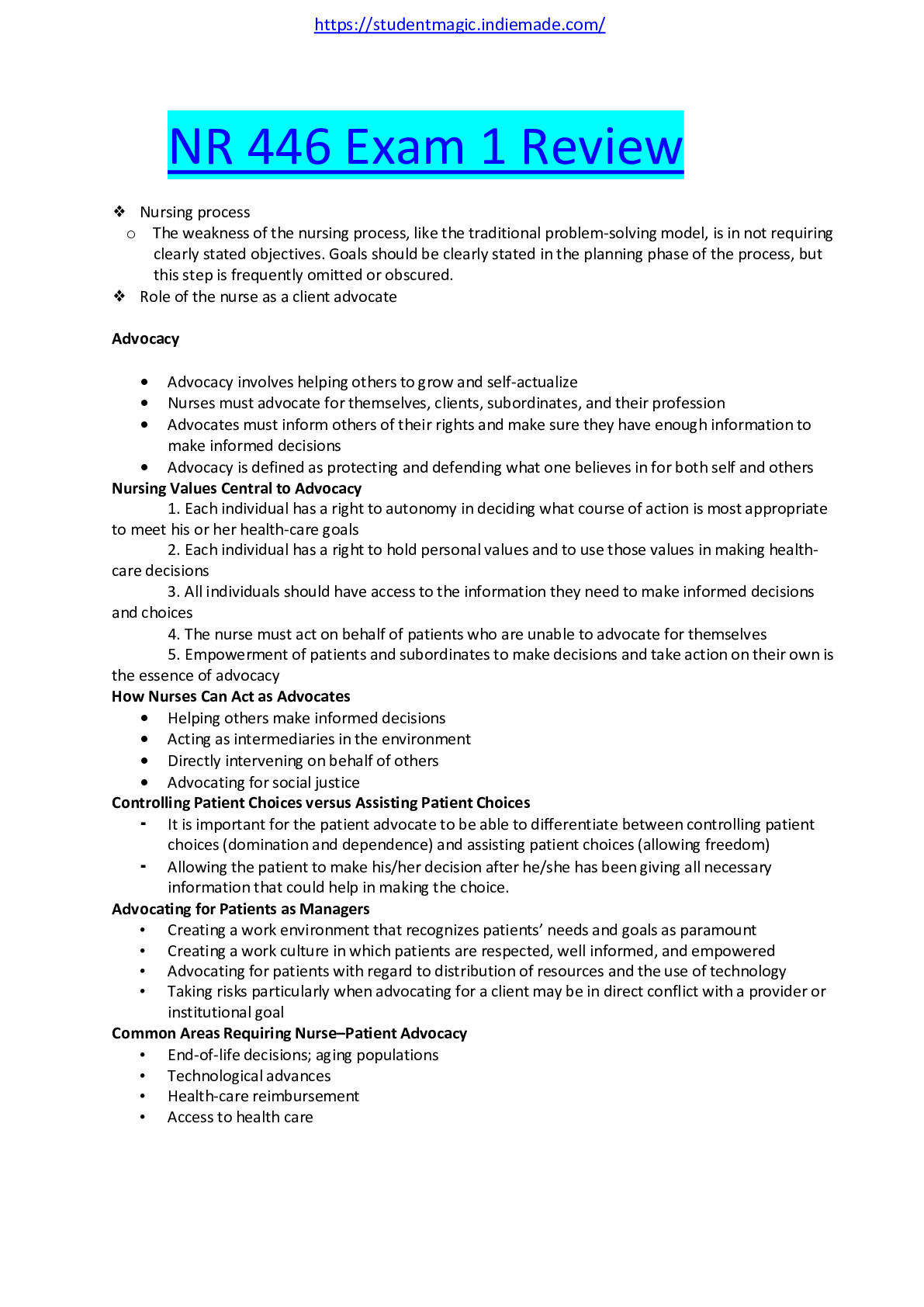 Preview image for NR 446 Exam 1 Review